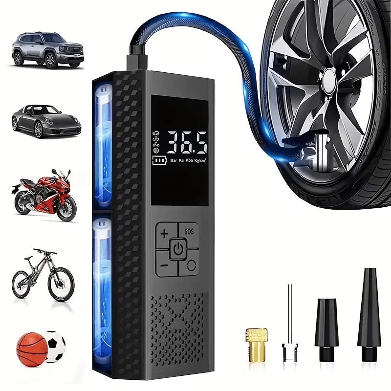 [Portable USB Rechargeable] 150PSI Portable Air Compressor with Tire Pressure Gauge & LED Display - 3X Faster One-Touch Smart Cordless Tire Inflator, USB-Powered, Rechargeable Battery