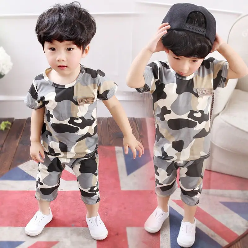 

2024 2PCS Baby camouflage Short Sleeve Set Boys and Girls top and Shorts Cotton Loose Set Ins Simple Casual Sportswear outfits
