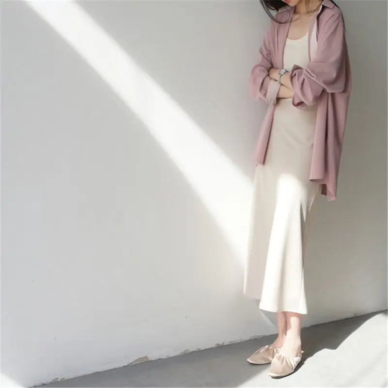 Pink Spring Fresh Contrasting Colors Women Long Sleeved Loose Shirt Pendant Anti Wrinkle Gentle Lapel Collar All-match Tops