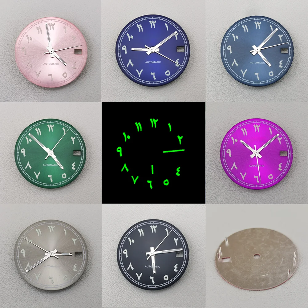 

NH35 Dial 28.5mm Watch Accessories Arabic Numerals Dial+hands S Dial Green Luminous Watch Dial Fits for NH35/NH36Movement