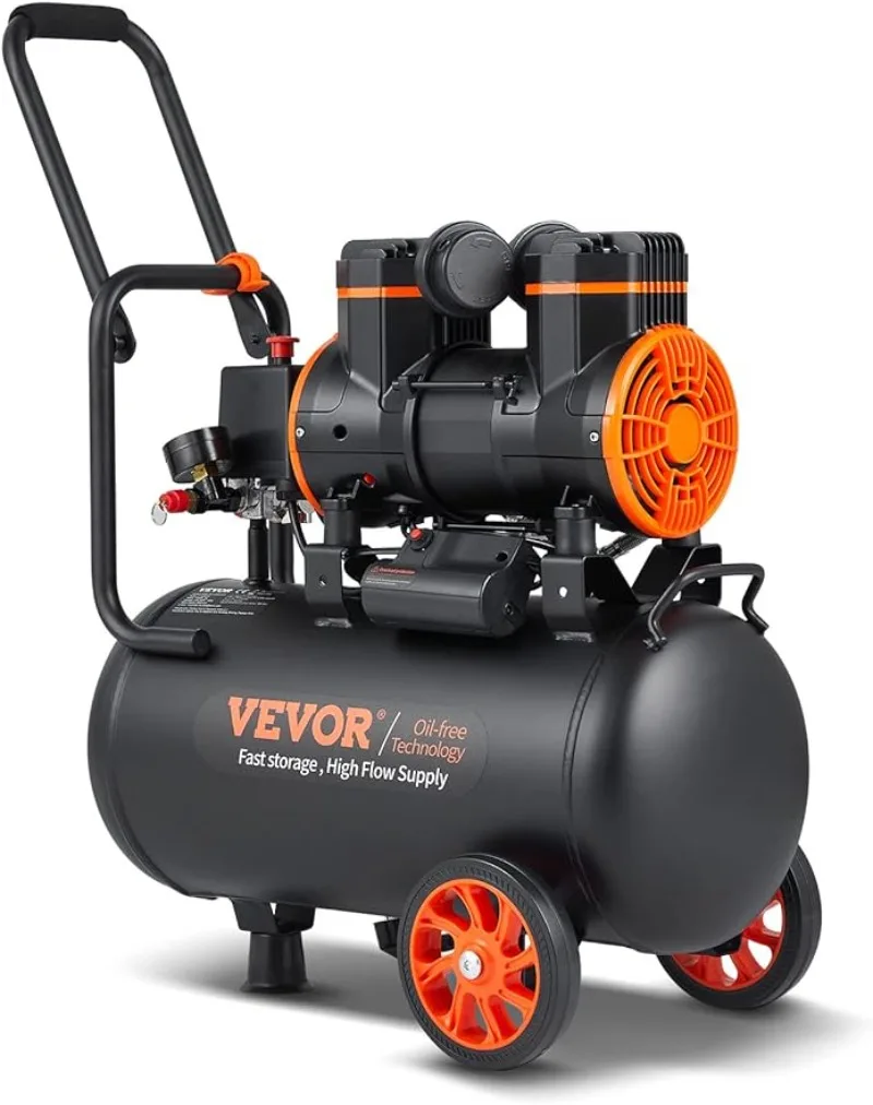 

Воздушный компрессор VEVOR 6,3 галлонов, 2 HP 3,35 CFM 90psi, безмасляный воздушный компрессор, максимальное давление PSI, Тихий компрессор 70 дБ