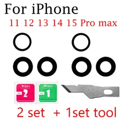 Dual Set Back Rear Camera Glass Lens with Sticker Adhesive Replacement (15 Pro max)