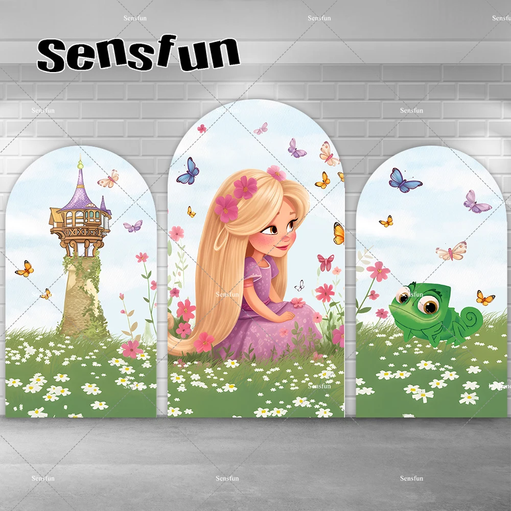 

Baby Tangled Rapunzel Princess Arch Backdrop Cover for Girls Baby Shower 1st Birthday Party Chiara Wall Backgrounds Doubleside