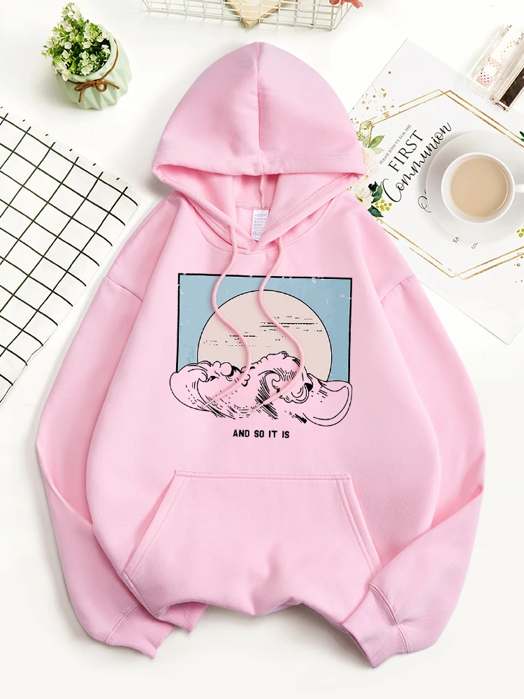 

And So It Is Sunset And Tsunamiwomen Hoodies Daily Casual Streetwear Campus All Match Sportswear Comfortable Oversize Sweatshirt