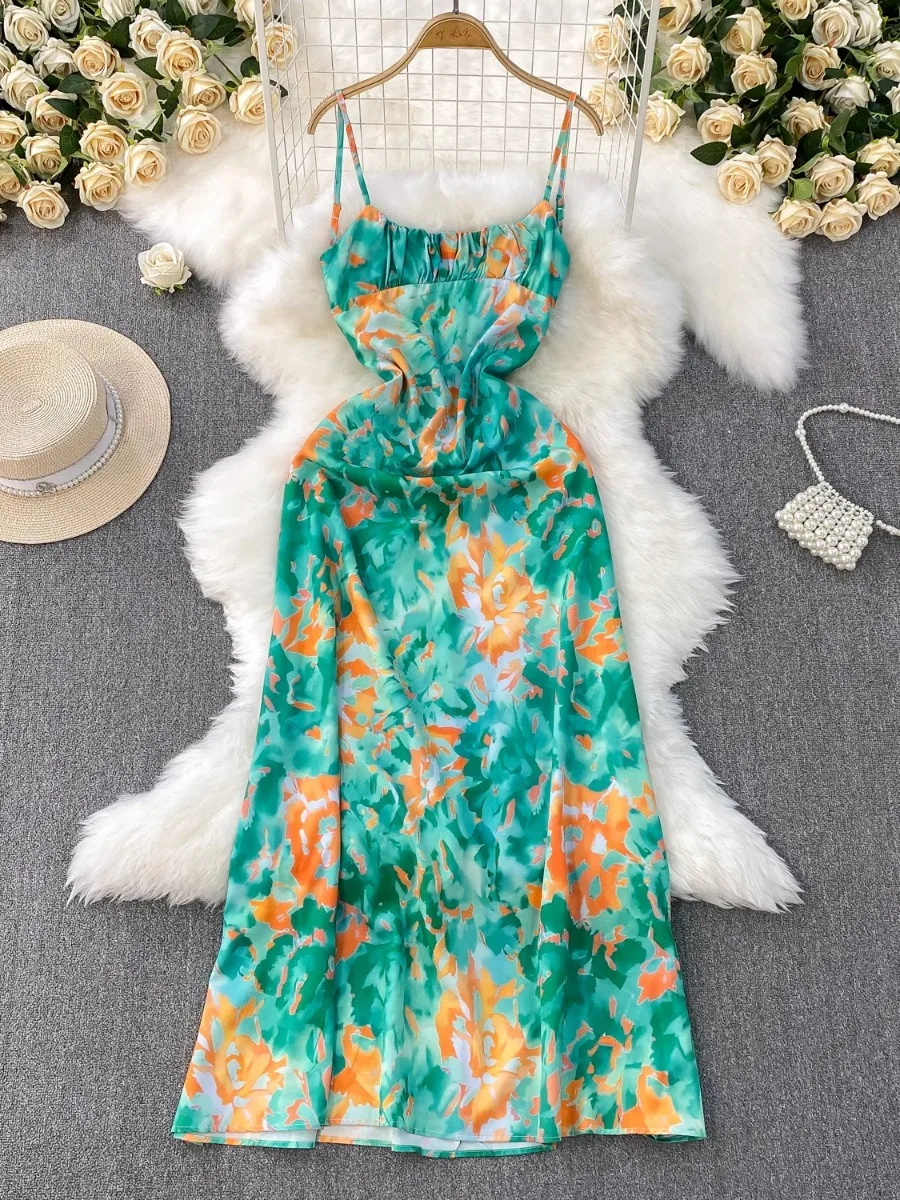 Foamlina European 2025 Summer New Green Print A-line Holiday Dress Women's Vacation Classy Waist Skinny Chic Suspender Dress - AliExpress 200000345 Foamlina European 2025 Summer New Green Print A-line Holiday Dress Women's Vacation Classy Waist Skinny Chic Suspender Dress - AliExpress 200000345