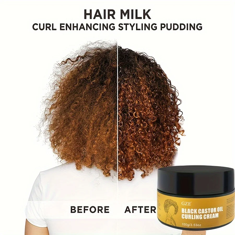 GZE Black Castor Oil Curl Defining Cream Non-stick Hydrates & eliminates frizz, Hair-Smoothing Anti-Frizz Cream to Define 4