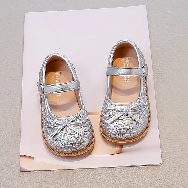 Girls Leather Mary Jane Flat Shoes with Fairy Bowknot