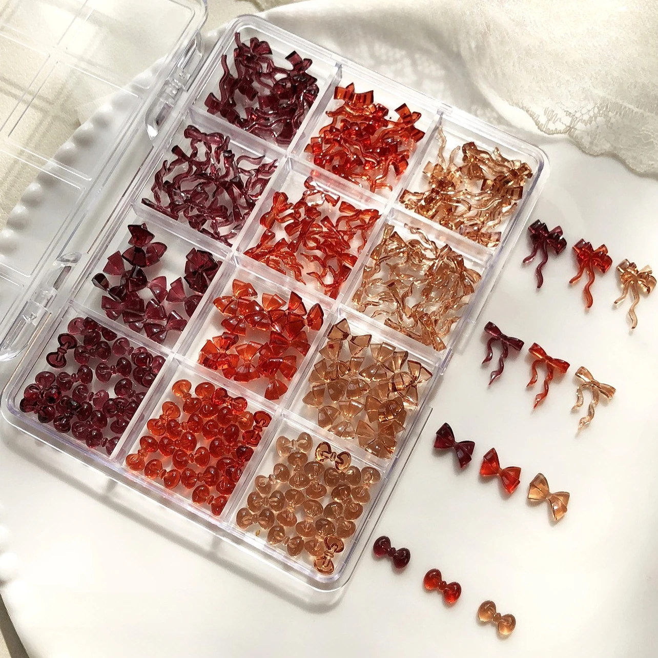 커피색 레진 리본 세트 나비 넥타이 리본 하트 나비 크리스마스 눈송이 라인스톤 네일 아트 액세서리 장식