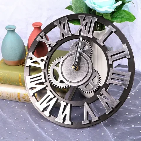 

Vintage Industrial Gear Wall Clock with Numerals Mounted on Wall Metal Silent Nordic Art Decorative Clock Hook