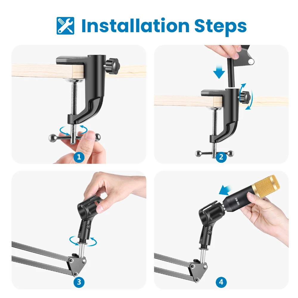 Microphone Stand Metal Scissor Cantilever Arm Holder Desktop Folable Mic Stand Live Streaming Bracket for K669B K670 K683A Mic Microphone Desk Arm Stand