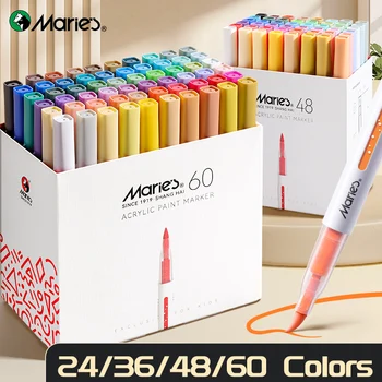Set di pennarelli acrilici 24/36/48/60 colori di Marie per legno, tela, pietra, pittura roca, vetro, superfici ceramiche, artigianato fai da te per adulti