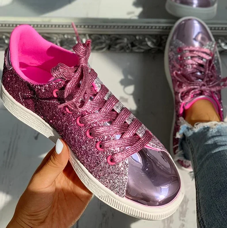 Wome Sneakers Bling Golden Shoes Casual - Uniqwear