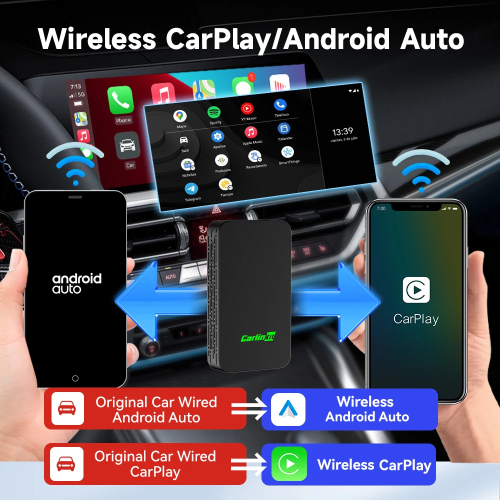 CarlinKit 5.0 Wireless Carplay 2023 Apple Wireless CarPlay Adapter &  Android Auto Adapter CPC200-2air Converts Wired CarPlay & AA to  Wireless,Support
