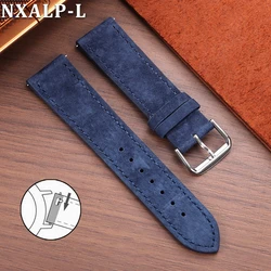 Vintage Brown Suede Cowhide Quick Release Watch Strap - Black Buckle (Blue)