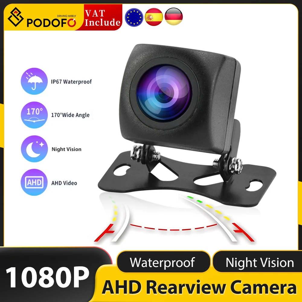 Podofo Car Rear View Camera AHD Night Vision Backup Parking Reverse Camera Universal Waterproof HD Color Image Vehicle Camera