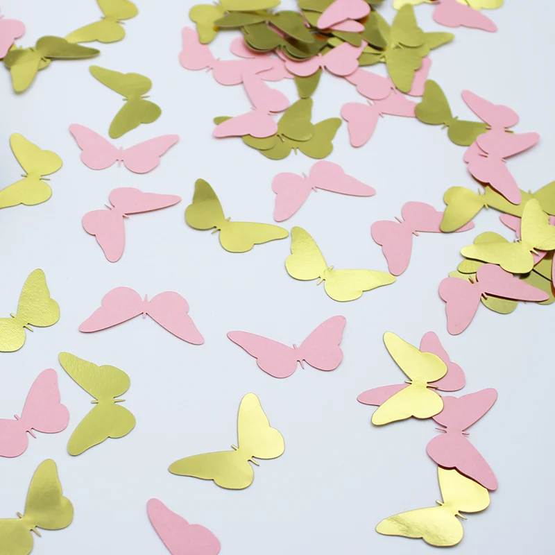 100pcs Pink and gold butterfly confetti; butterfly baby shower decor; spring wedding bride shower birthday table decor.