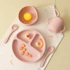 5PCS Baby Silicone Tableware Set Suction Bowl Plate Soft Utensils Sippy Cup Baby Stuff Feeding Training Sets For Baby 3