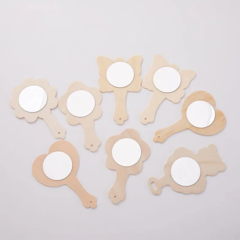 

5pcs Mirror Creative DIY Toys Multipurpose Wooden Printing Hand Adorable Children Mirrors DIY Accessories