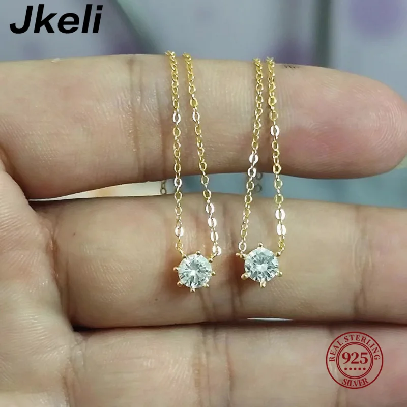 Jkeli 18k 골드 도금 목걸이, 다목적 싱글 스파클링 지르콘 쇄골 체인, 여성용 웨딩 쥬얼리