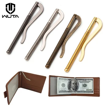 WUTA 1Pc Molla Clip di Soldi Bar Sottile Portafoglio Biglietto Clip In Ottone + Acciaio FAI DA TE Artigianale In Pelle Bobina Aperta Titolare di Contanti Morsetto Accessori