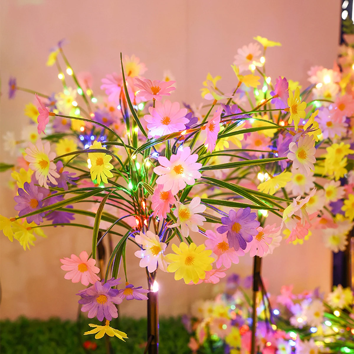 Solar LED Lights Artificial Flowers Chrysanthemum Lawn Lamp For Yard Patio Garden Decoration Fake Flower Holiday Party RGB Light