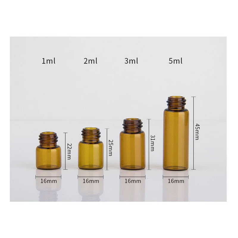 빈 앰버 유리 에센셜 오일 병, 얇은 유리, 작은 앰버 드램 향수 오일 바이알, 샘플 테스트 병, 2ml, 3ml, 5ml, 50 개, 100 개