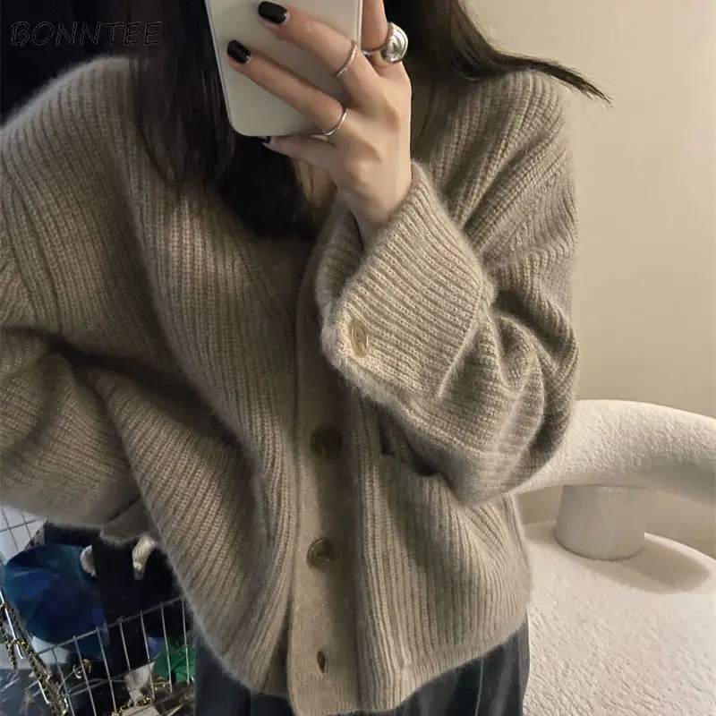 Women Knitted Cardigan Sweater Coat Top Button Loose Casual Elegant Soft