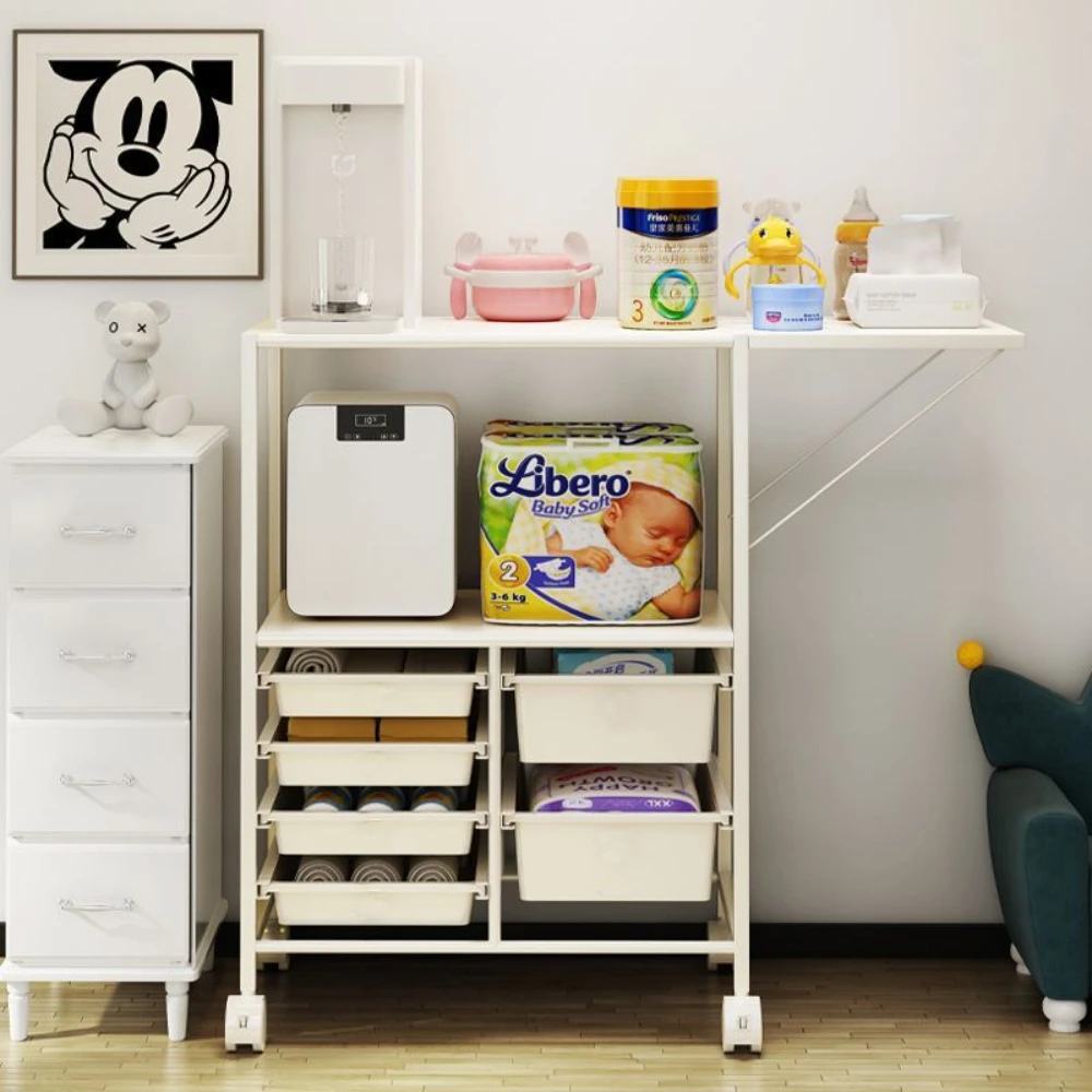 Kitchen Storage Trolley with Wheels Save Space Multi Functional Movable Handcart Cabinet Foldable Large Capacity Kitchen Island