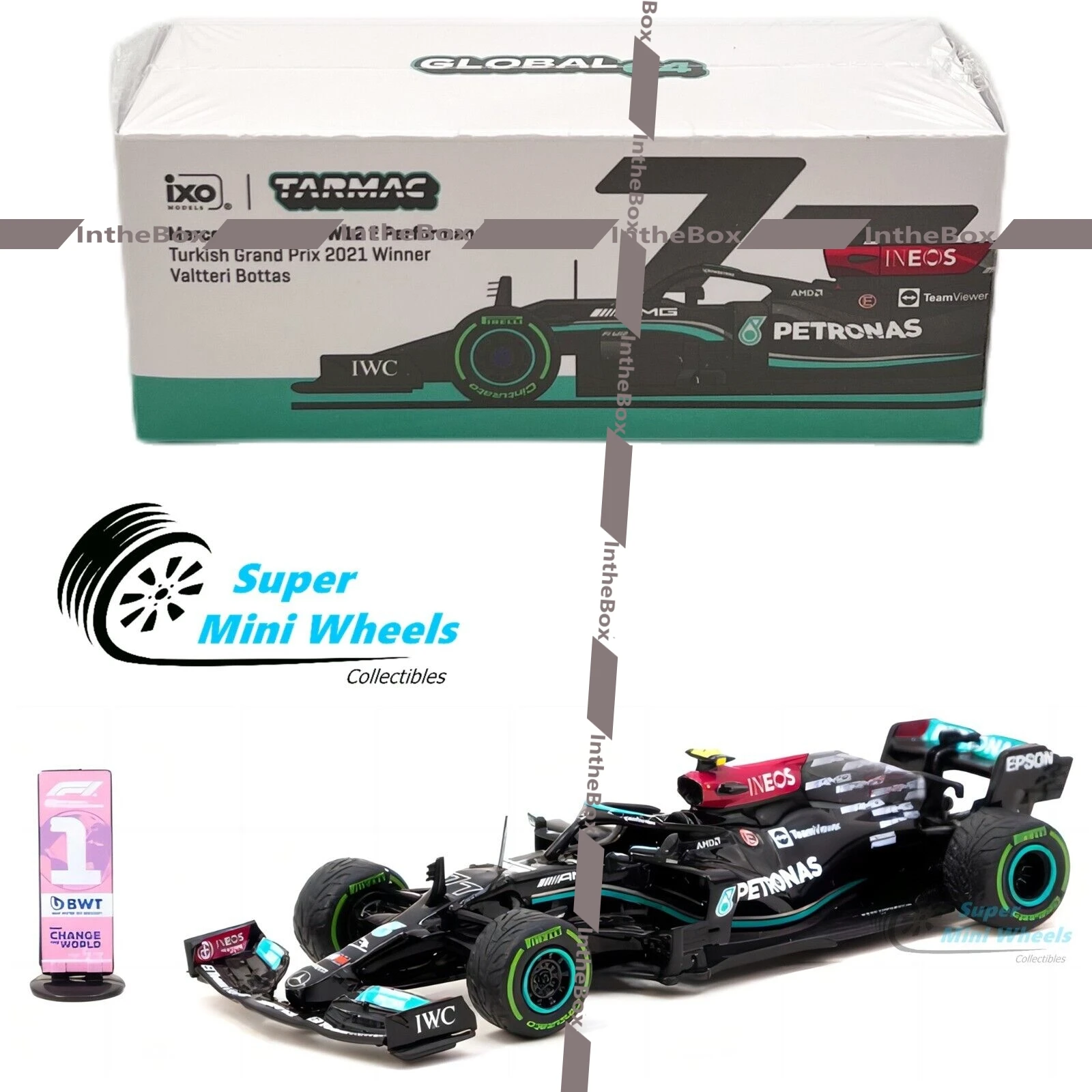 

Tarmac Works 1:64 MB F1 W12 E Performance 2021 Winner Bottas #77 Diecast Model car Collection Limited Edition Hobby Toys