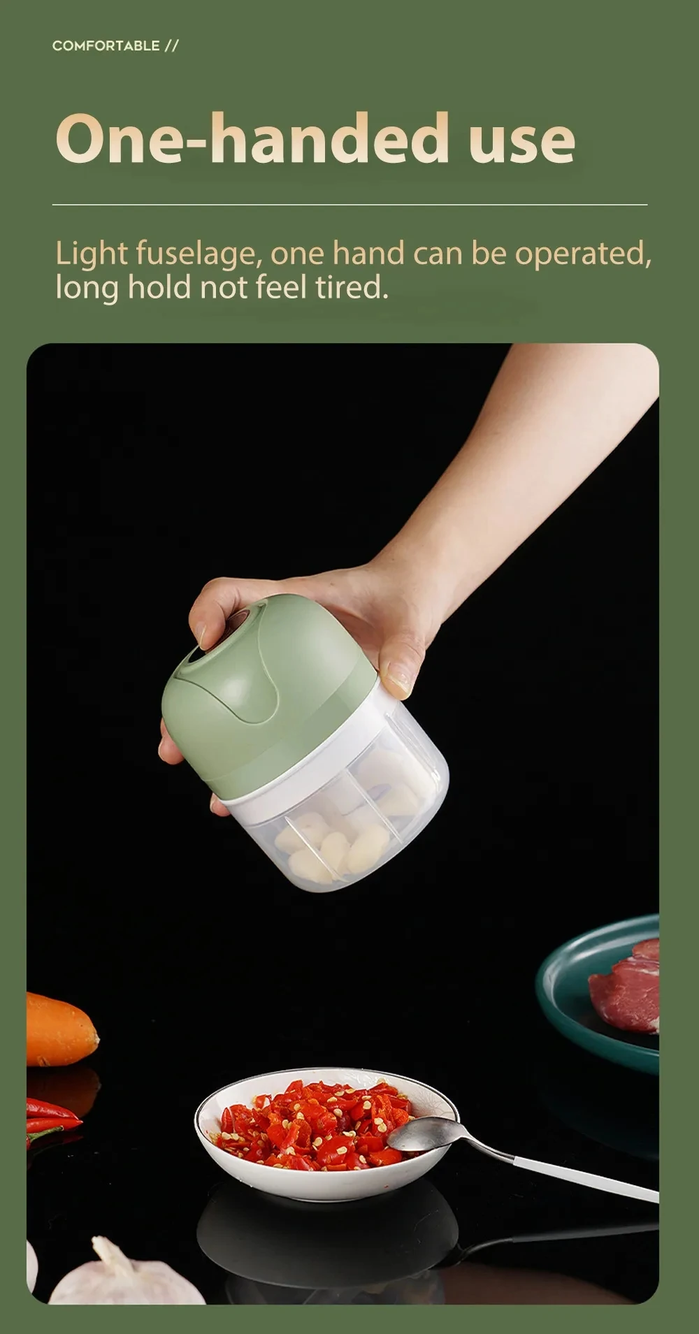 Wireless Electric Garlic Masher  Food Chopper - 250ml Mincer with 6 Blades for Vegetables Meat and Chili