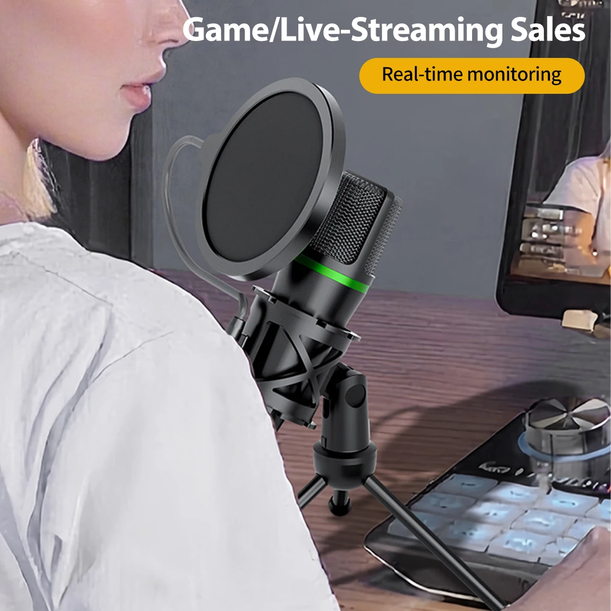 콘덴서 마이크 USB 유선 PC 컴퓨터 노트북용 전문 게임 액세서리 스트리밍 사운드 라이브 팟캐스트 RGB 녹음
