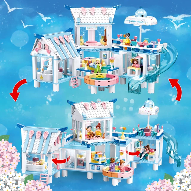 938PCS Sea View Pool Villa Building Blocks Creative City Streetview Model Bricks Set With Figures Kids Educational Assembly Toys 3
