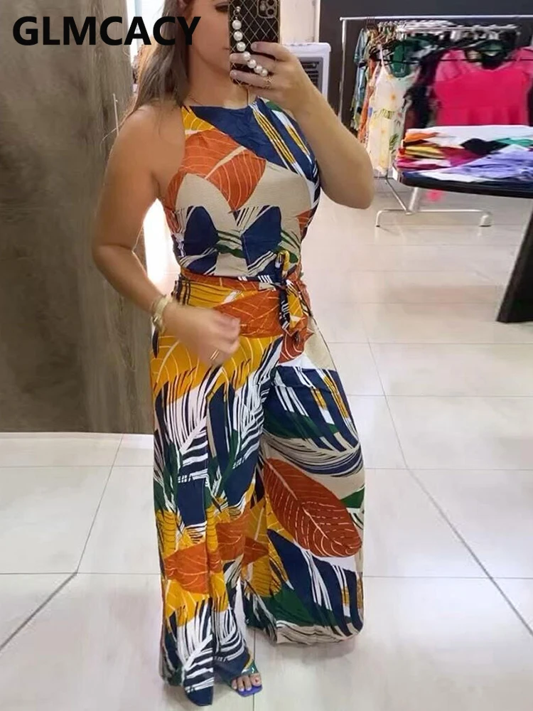 

Fashionable Multi-color Printed Jumpsuit with Tie Straps for Women