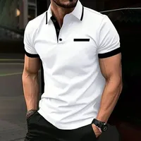 Polo pour homme, style européen et américain, nouveau, été, minimaliste, rayé, imprimé, confortable, respirant, haut décontracté pour l'extérieur 2