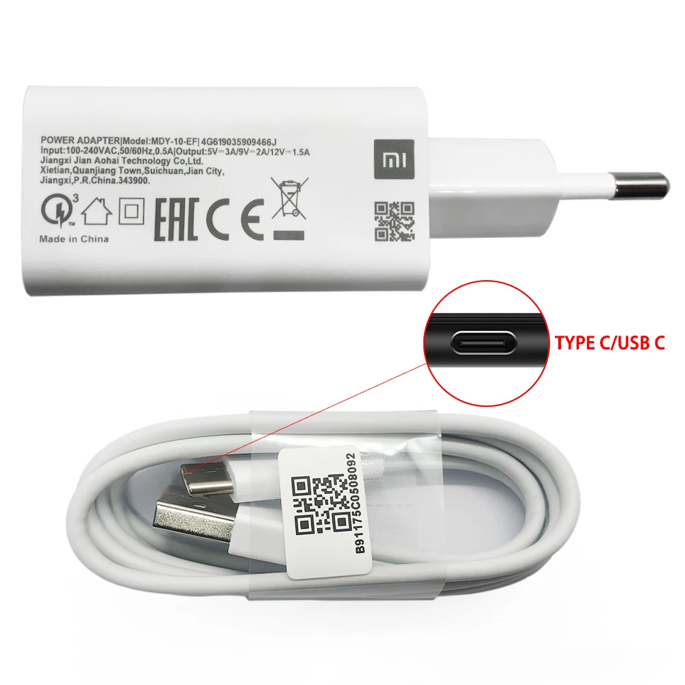 Xiaomi 18W Fast Charger EU/US Power Adapter USB Type C Cable