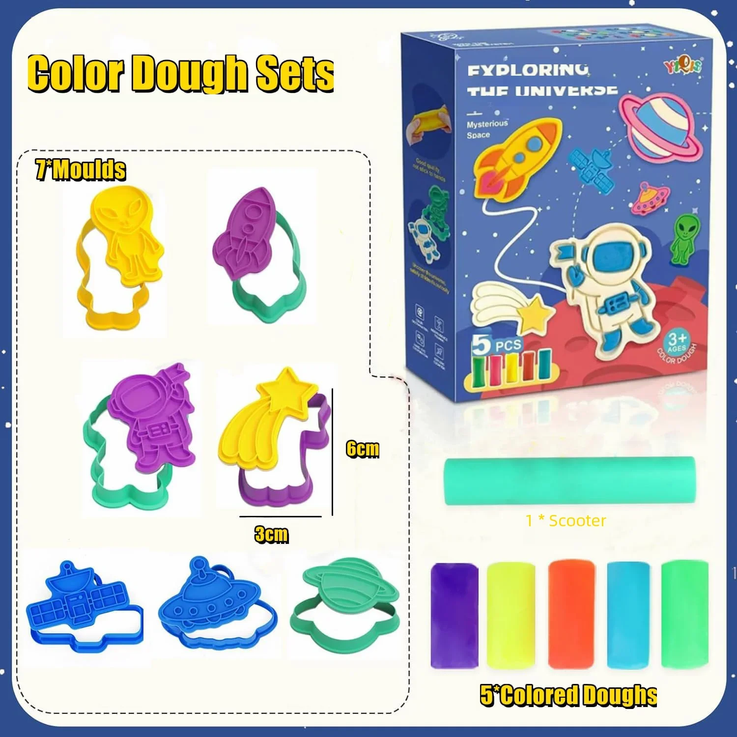 Yeahbo Playdough Sets Toys for Kids 2 3 4 5 Years, Play Dough Tools Plasticine for Children, Playdough Accessories 8 Space Mold 2