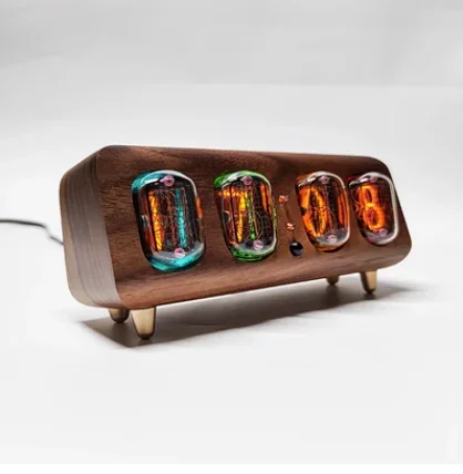 Former Soviet Union IN12 glow nixie tube  Simple Bluetooth control glow lamp table clock Alarm clock True glow tube Black with feet  
