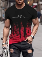 Men's Gradient Reset Letter 3D Printed T-shirt Summer Outdoor Casual Sports Quick Drying Short Sleeve Top Plus Size Men Clothing 1