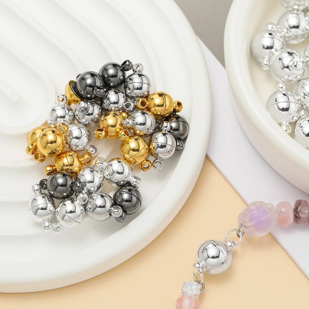 10pair 6/8/10mm round magnetic connectors clasps magnet charms end cap for DIY jewelry making couple bracelet necklace