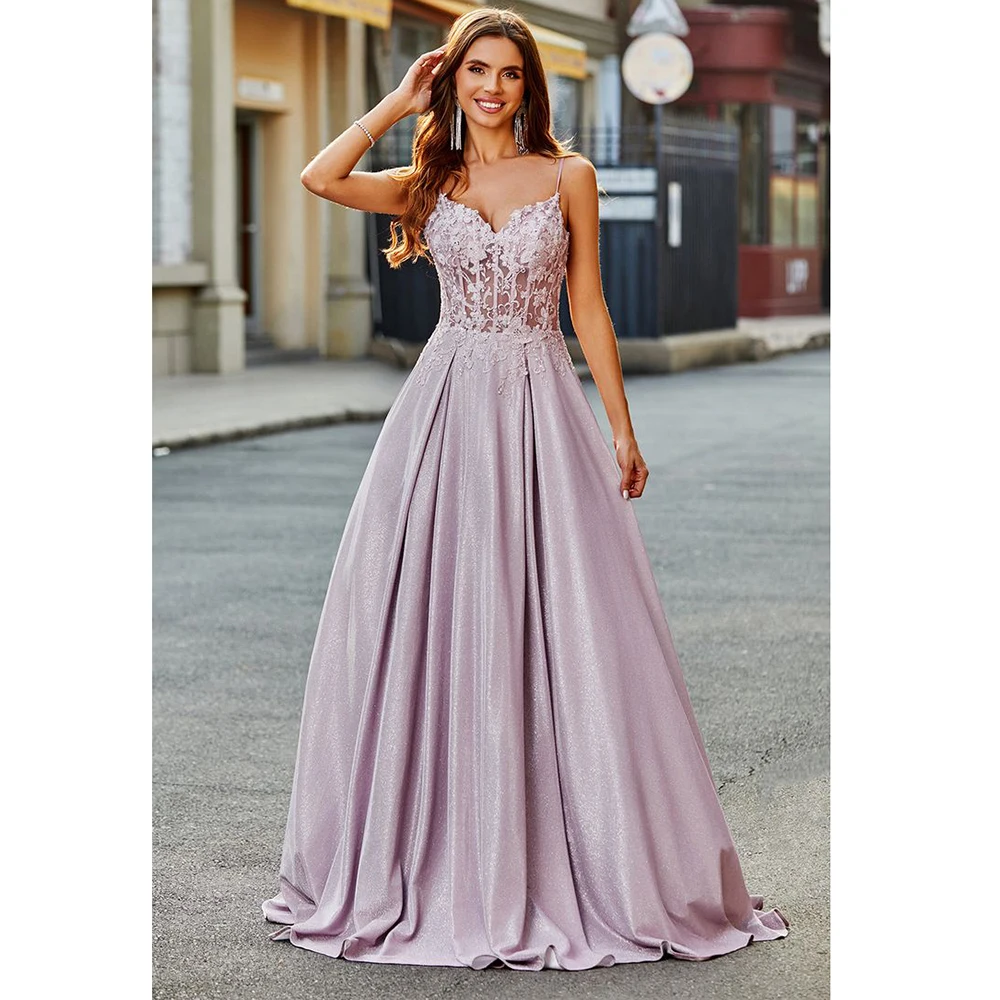 

Luxury Purple Long Evening Dress Draped Appliques Backless Gown Spaghetti Strapless Floor Length Sweep Train Luxury Dresses 2024