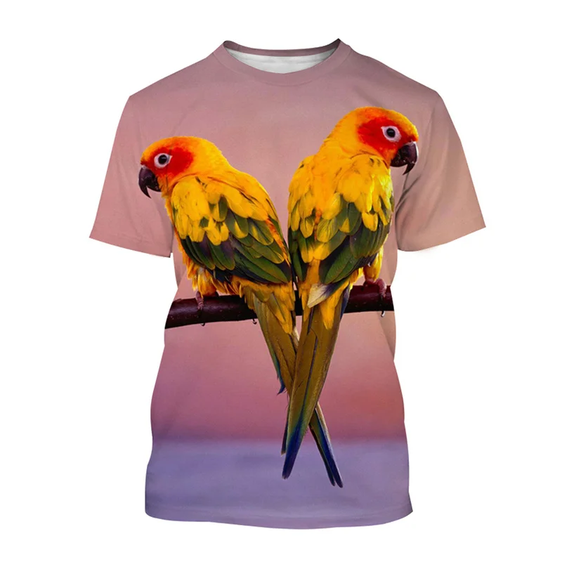 

Футболка с 3D-принтом животных, попугая, для мужчин и женщин, летняя повседневная футболка с коротким рукавом, милый рисунок птиц, Детские классические футболки