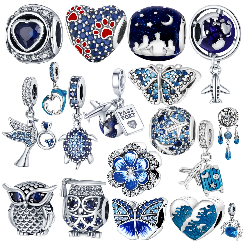 2026 Heißer Verkauf Charms Perle 925 Sterling Silber Blauer Schmetterling Leuchtender Glühwürmchen-Anhänger Passend für Armreif Armband Halskette DIY Schmuck