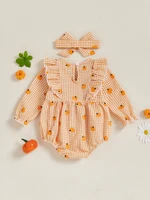 Adorable Baby Girl Halloween Plaid Pumpkin Romper Outfit