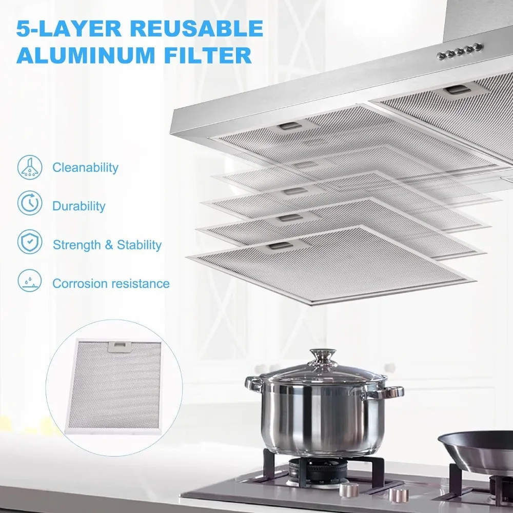 Wall Mount Range Hood 30 inch with Ducted/Ductless Convertible Duct, Stainless Steel Chimney-Style Over Stove Vent Hood 5