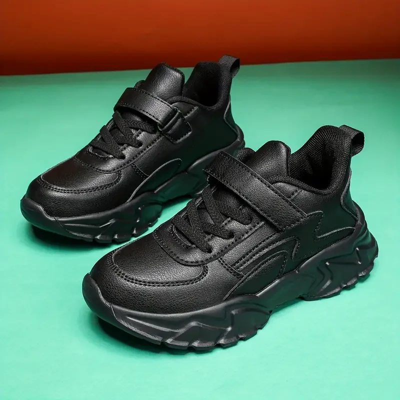 Boys Black Waterproof Running Shoes - Casual Leather Sports Footwear