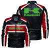 Mens Motorcycle Leather Jacket  Kawasaki Jackets Autumn Winter New Zipper Stand Windproof Leather Coat Mens Clothing 1