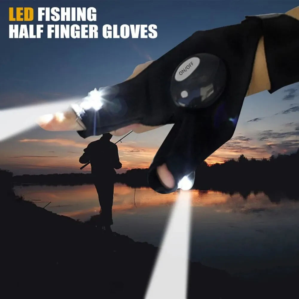 1PC LED Flashlight Gloves Fishing Half Finger Gloves Finger Lightssports Lighting Fishing Gloves Outdoor Light Emitting Gloves main product image