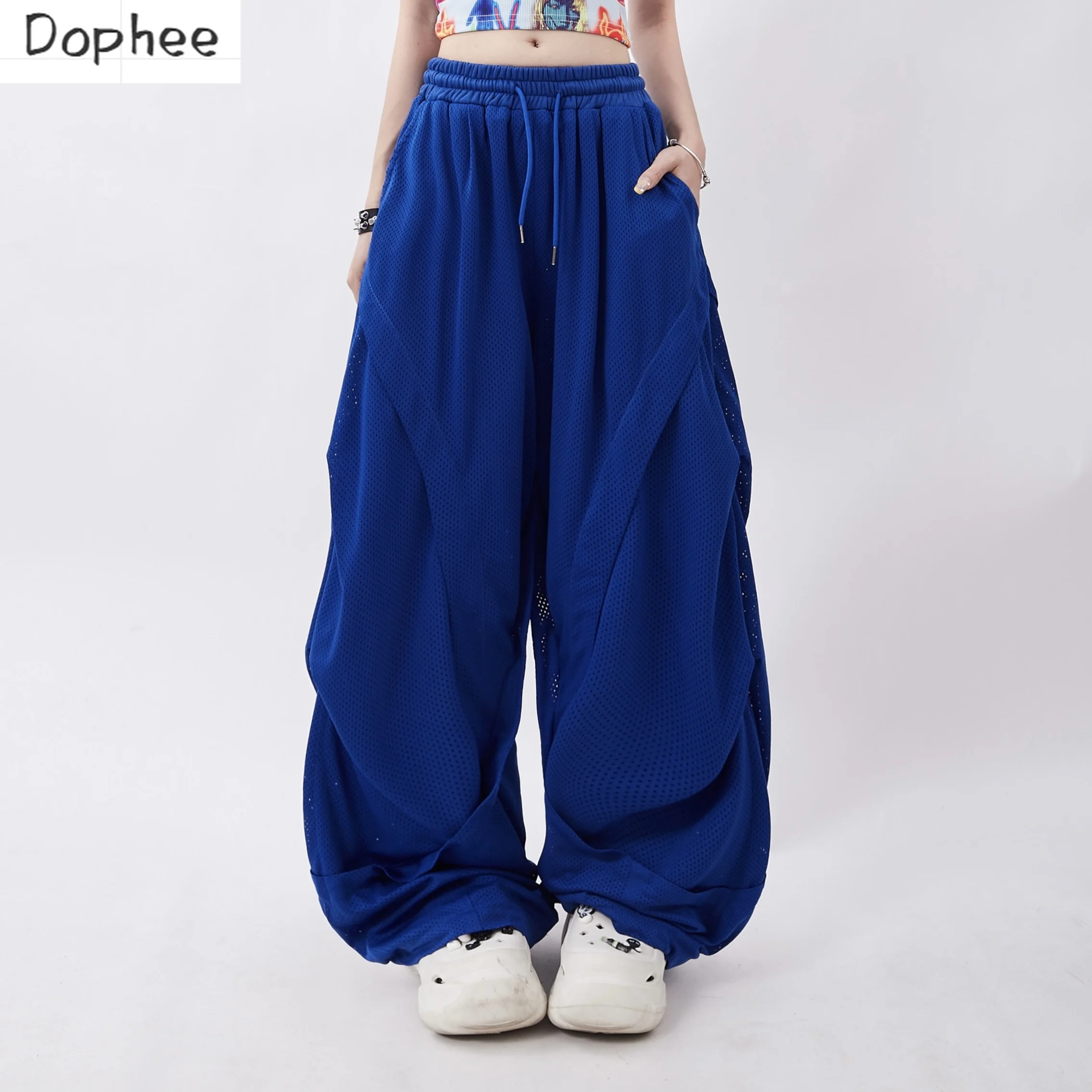dophee-calca-feminina-casual-azul-klein-estilo-americano-calca-de-perna-larga-que-combina-com-tudo-para-verao-elastico-na-cintura-com-cordao