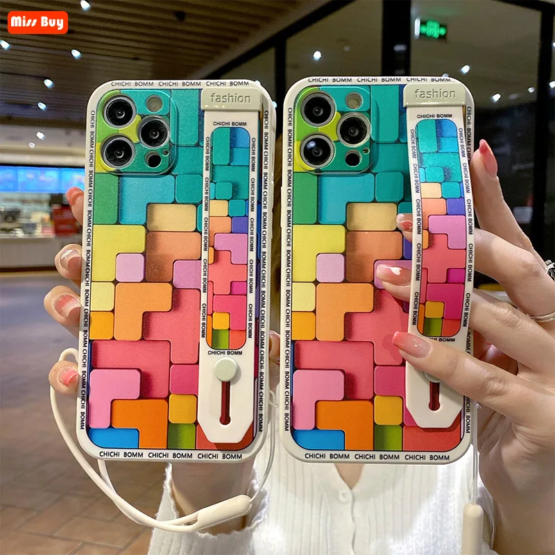 

New Colorful blocks Wrist Band Bracket Silicone Case for Huawei Nova 10 Pro 9 SE Nova 8 7 6 5g 5i Pro 3 3i 2s 2 Plus Strap Case