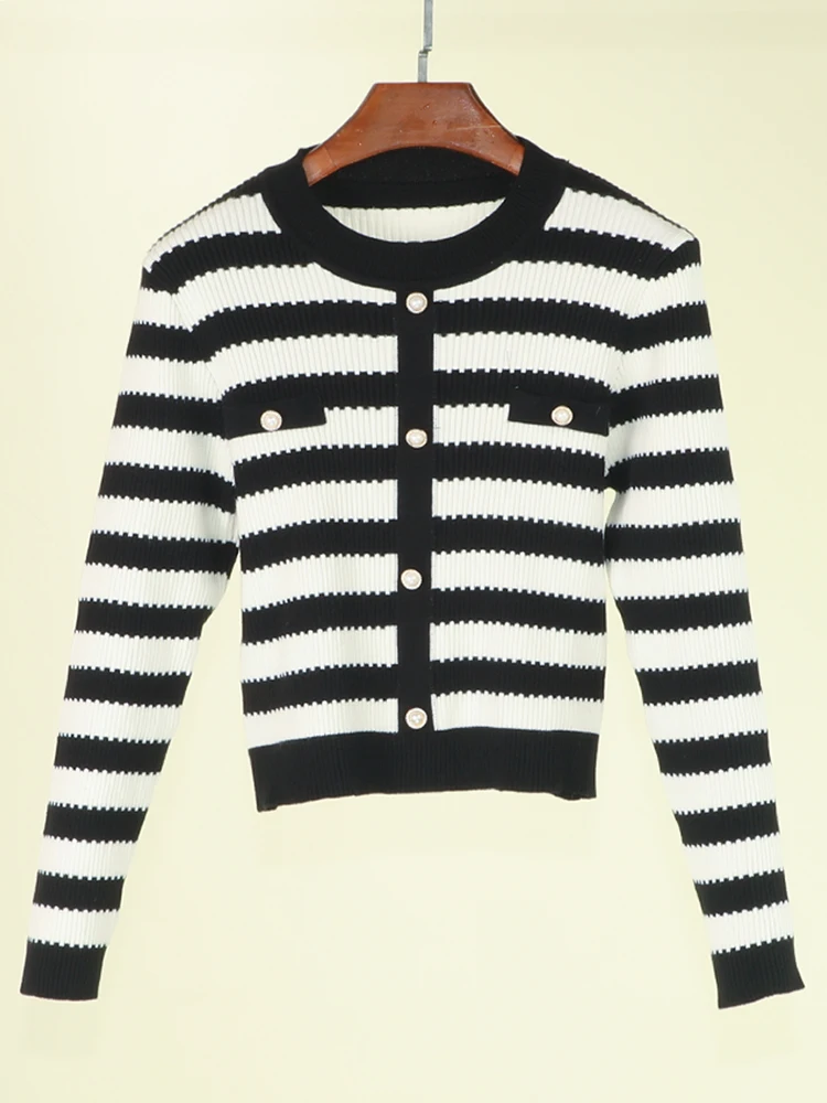 

Striped Female Cropped Woman Jumper Women's Sweater 2024 Tops Basic Clothing Korean Fashion Outerwear Pullover Knitted Clothes